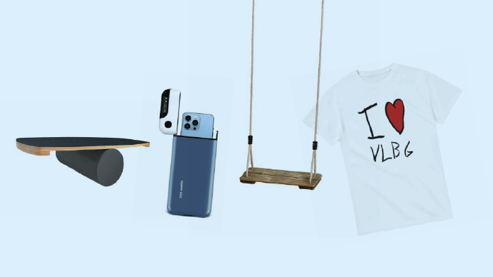 Balance-Board, Handy-Safe, Schaukel und ein Tshirt mit der Aufschrift „I love VLBG“