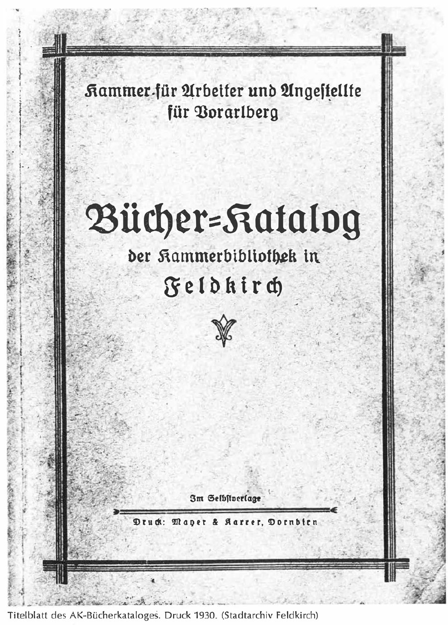 Titelblatt des AK-Bücherkataloges. Druck 1930 © Stadtarchiv Feldkirch