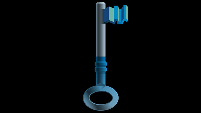 Blau grauer Schl&uuml;ssel auf schwarzem Hintergrund