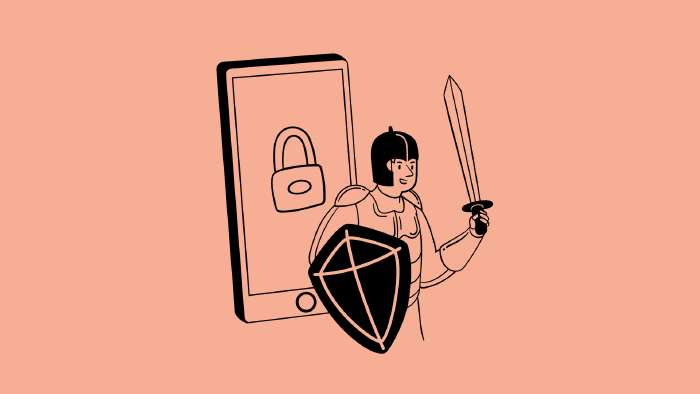 Eine Grafik zeigt einen Ritter, der ein Handy schützt.