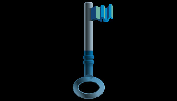 Blau grauer Schl&uuml;ssel auf schwarzem Hintergrund