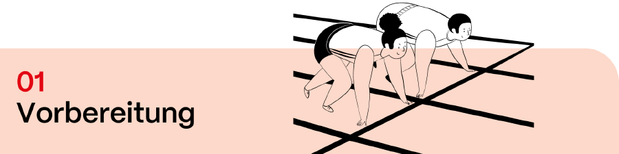 01 Vorbereitung | Illustration zweier Personen, die an einer Startlinie knien 