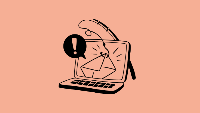 Illustration eines Laptops aus dem eine angel ein Briefkuvert fischt, Störerkreis mit Rufezeichen
