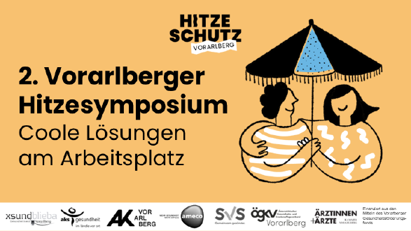 2. Vorarlberger Hitzesymposium Coole L&ouml;sungen am Arbeitsplatz - Zwei Personen mit Sonnenschirm