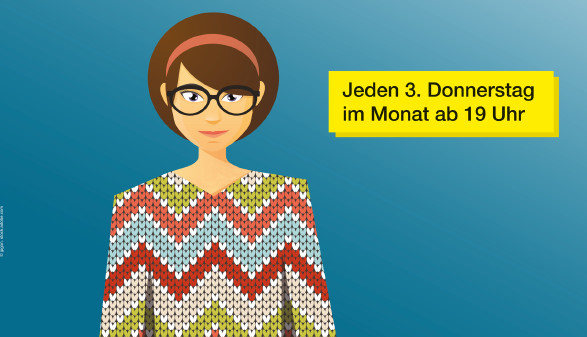 Wollmaus trifft Leseratte © jpgon, stock.adobe.com Grafik Dame mit Strickpullover © jpgon, stock.adobe.com