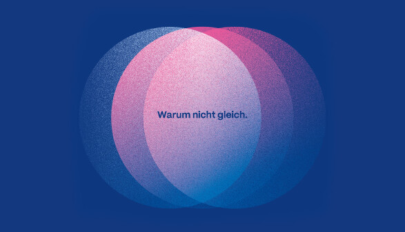 Transparente, versetzt überlagerte Kreise; Text: Warum nicht gleich.