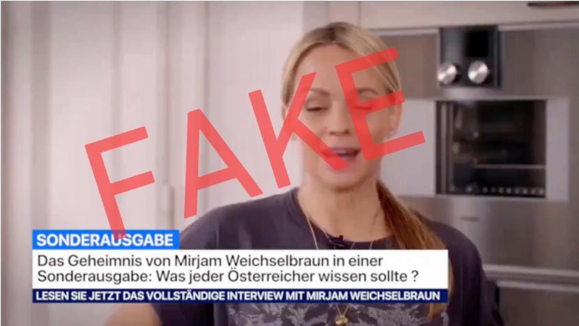Ein Screenshot eines Fake-Videos mit Moderatorin Mirjam Weichselbraun.