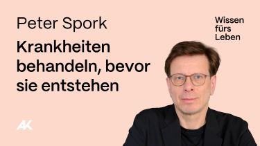 Portraitfoto von Peter Spork. Titel des Vortrags: Krankheiten behandeln, bevor sie entstehen