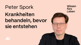 Portraitfoto von Peter Spork. Titel des Vortrags: Krankheiten behandeln, bevor sie entstehen