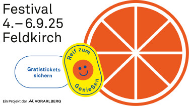 Ankündigung Schaffarei Festival mit Datum, Smiley und Orange