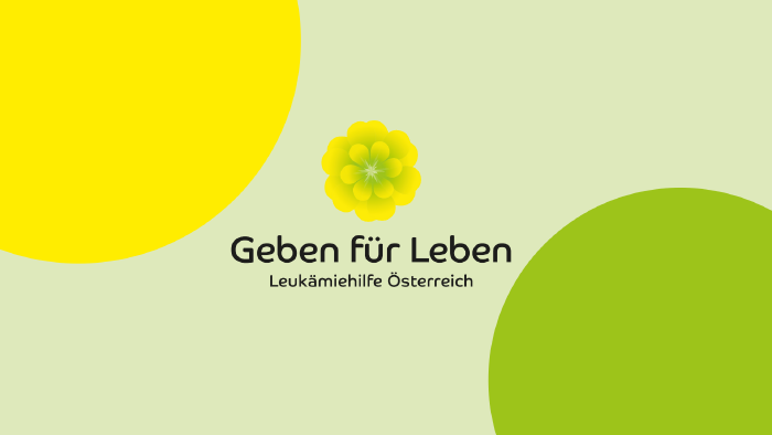 Geben f&uuml;r Leben Logo mit gelbem und Gr&uuml;nen Kreis und gelb-gr&uuml;ner Blume, gr&uuml;ner Hintergrund