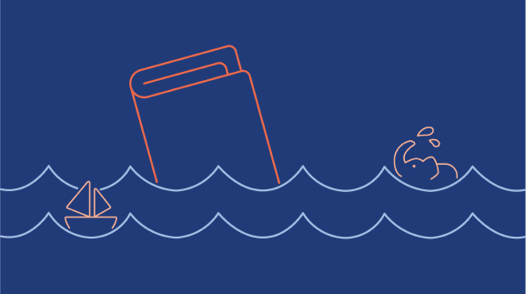 Grafik schwimmendes Buch auf Wellen