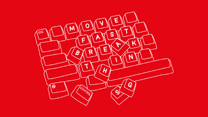 Grafik einer Tastatur die auseinanderbricht auf rotem Hintergrund