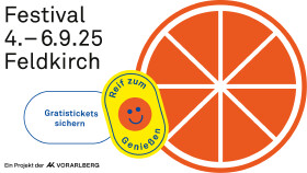 Ankündigung Schaffarei Festival mit Datum, Smiley und Orange