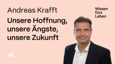 Portraitfoto von Andreas Krafft. Titel des Vortrags: Unsere Hoffnung, unsere &Auml;ngste, unsere Zukunft