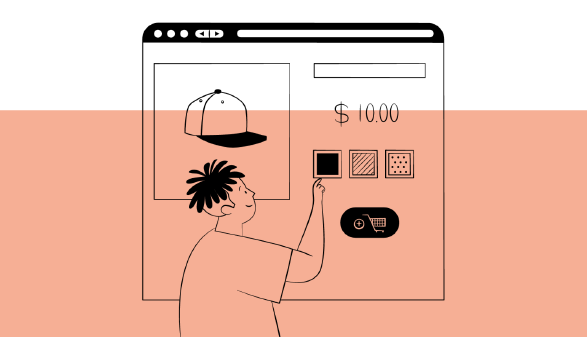 Illustration eines Jugendlichen beim Onlineshopping