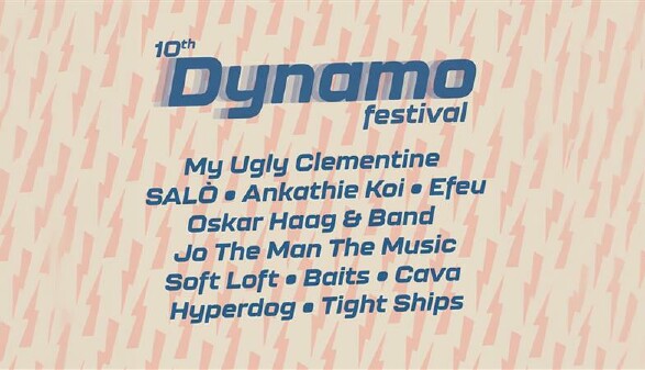 Bewerbungsbild vom 10th Dynamo Festival mit Text Ank&uuml;ndigung Bands wie My Ugly Clementine, SALO, Ankathie Koi, Efeu, Oskar Haag & Band, Jo The Man The Music...