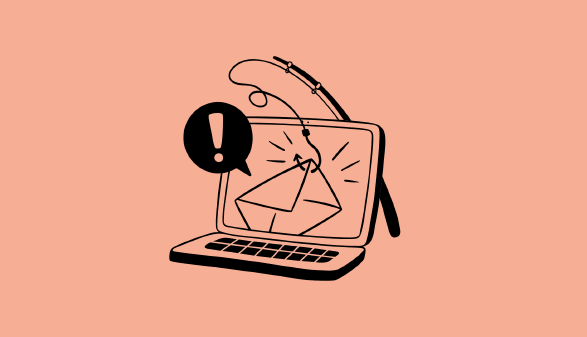 Illustration eines Laptops aus dem eine angel ein Briefkuvert fischt, Störerkreis mit Rufezeichen