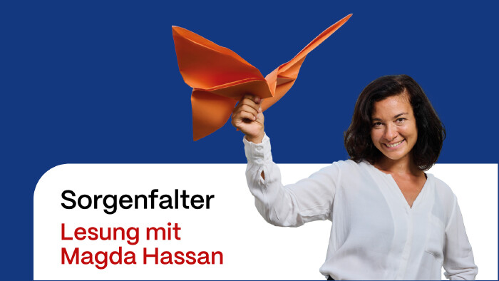 Sorgenfalter mit Portrait von Magda Hassan