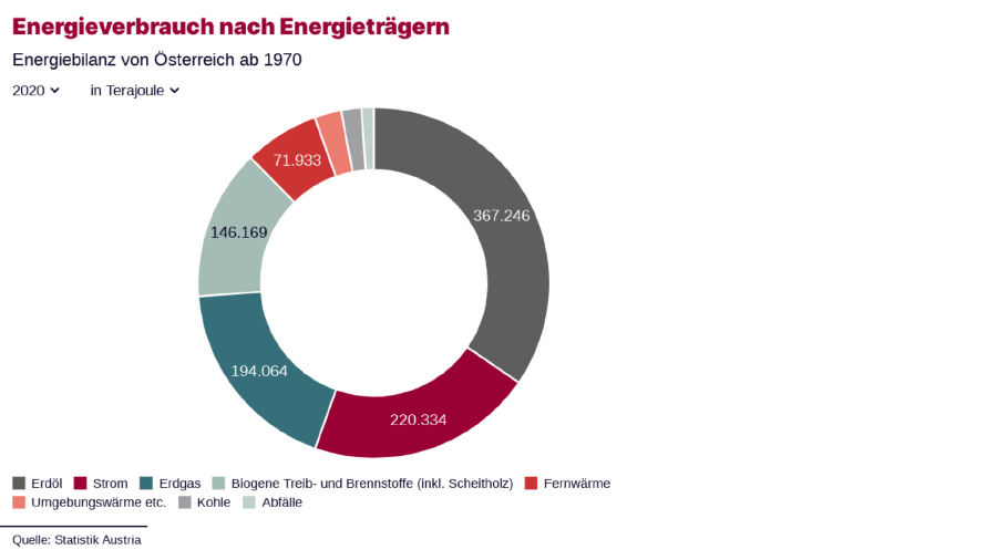 Energieverbrauch nach Energieträgern © Statistik Austria